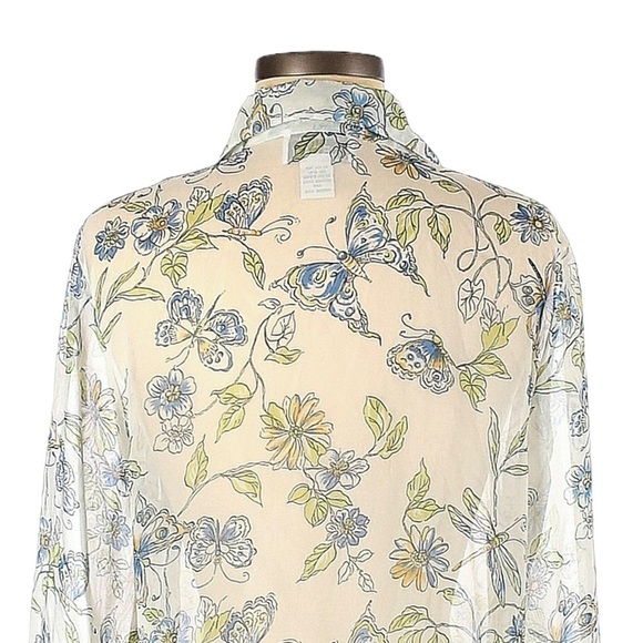 Vintage Jordan Sheer Butterfly Print Button Down Blouse Size M - Picture 4 of 9